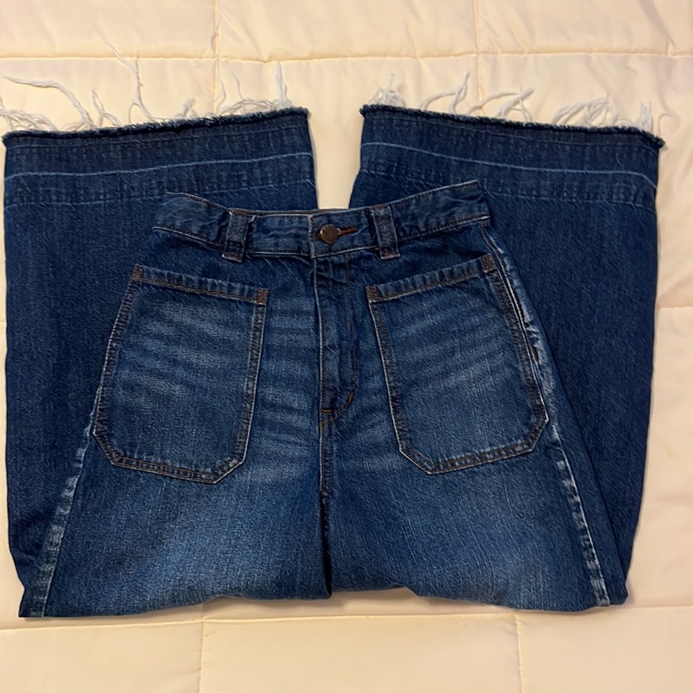 We The Free Wide Leg Cropped Jeans in Dark Blue Denim - Picture 4 of 16